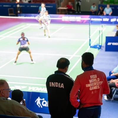 Badminton-Zuschauer bei der FISU in der Mülheimer Westenergie Sporthalle