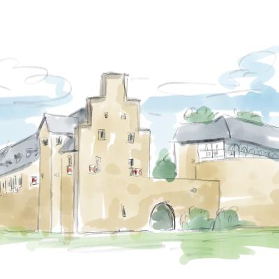 Aquarellskizze vom Schloß Broich/Gleichstellungsstelle