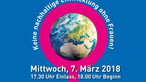 Plakat zum Internationalen Frauentag: Gutes Klima für Alle? Keine nachhaltige Entwicklung ohne Frauen!