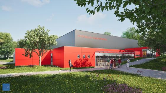 Modellbild der zu sanierenden Sporthalle Lehnerstra0e