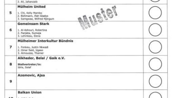 Musterstimmzettel für die Wahl des Integrationsrates der Stadt Mülheim an der Ruhr am 14.09.2025