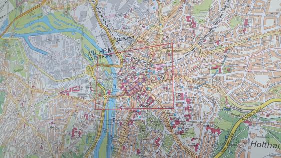 Nahaufnahme des Stadtplanes Mülheim an der Ruhr 