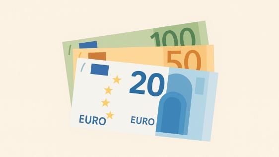 gemalte Euroscheine, 20 €, 50 € und 100 €