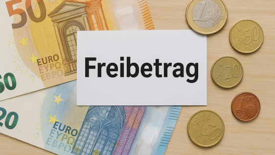 Das Wort Freibetrag vor Euro Banknoten und Münzen