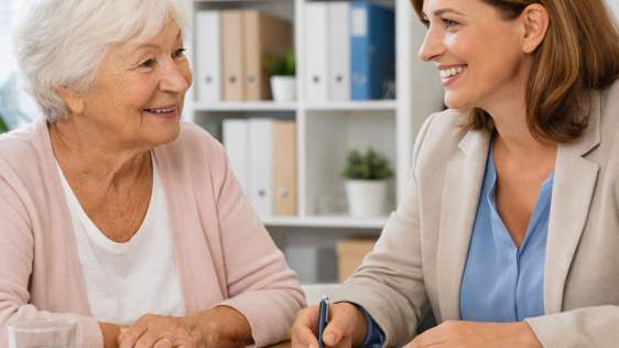 Eine Frau wird von einer Frau beraten.