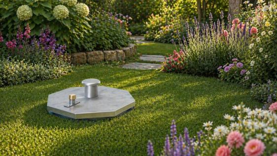 Eine Brunnenabdeckung in einem Garten