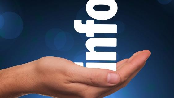 Eine Hand hält den Schriftzug: INFO