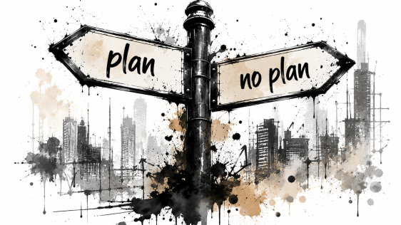 Wegweiser mit Schildern "Plan" und "No Plan"