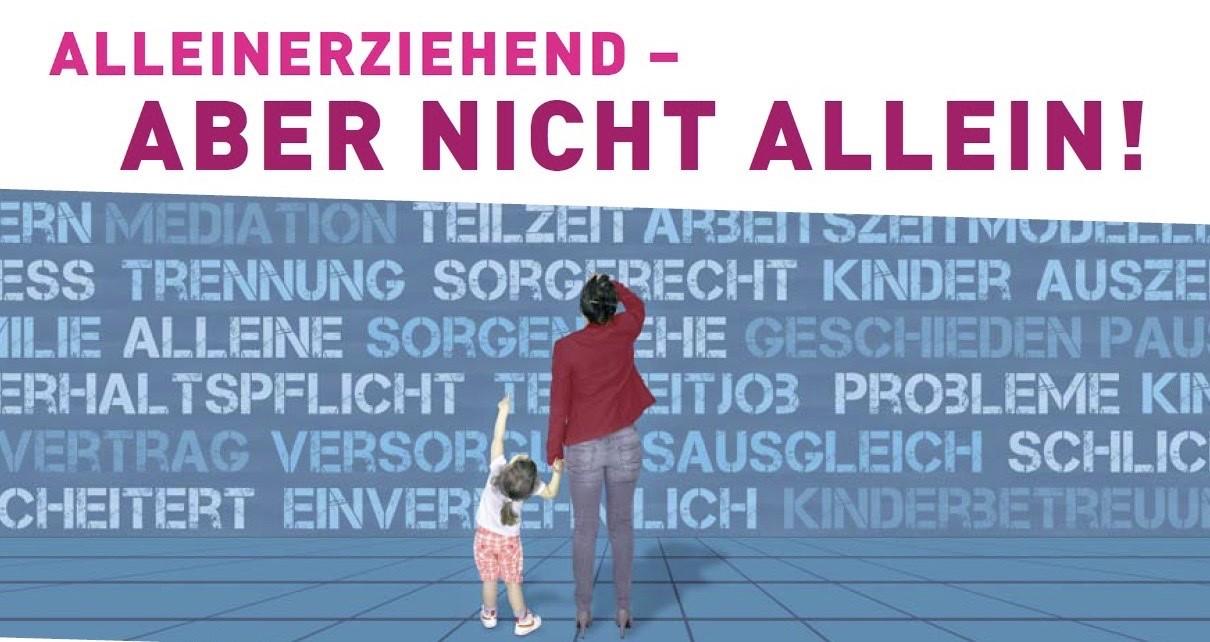  Das Bild zeigt einen Ausschnitt der Postkarte vom Wegweiser für Alleinerziehende.