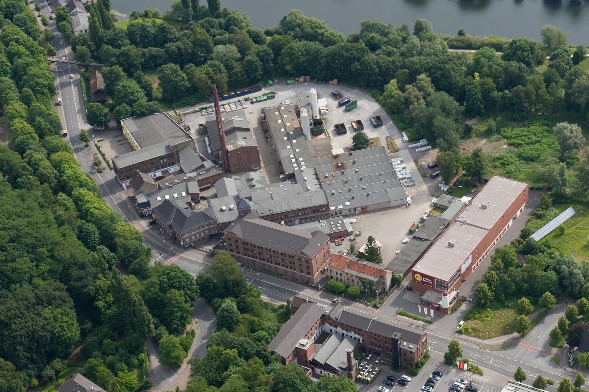 Luftbild vom Gelände der Lederfabrik Lindgens
