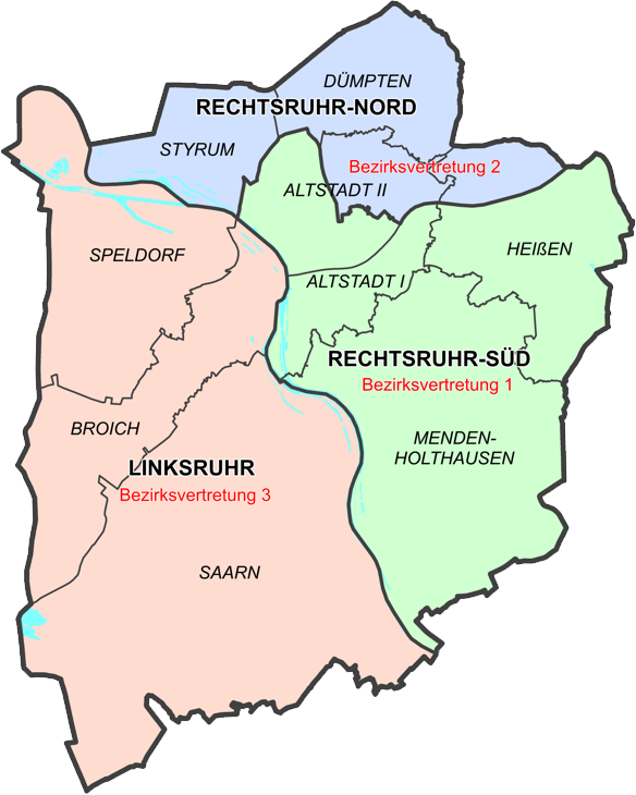 Karte mit Bezirken der Stadt