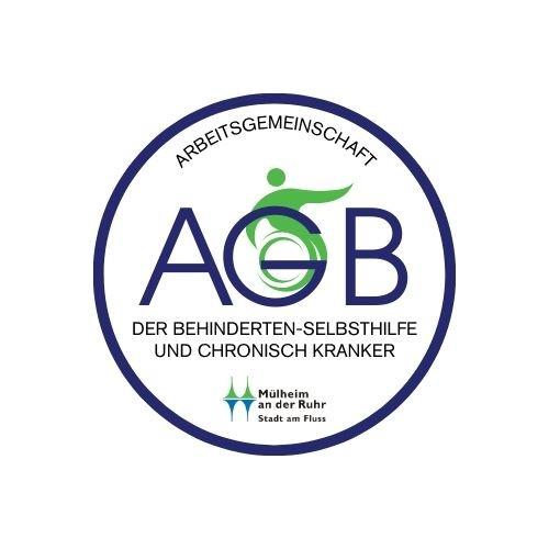 Zu sehen ist das Logo der AGB. In einem blauen Kreis erscheint der Text: Arbeitsgemeinschaft - AGB - der Behinderten-Selbsthilfe und chronisch Kranker, darunter erscheint das Logo der Stadt Mülheim an der Ruhr.
