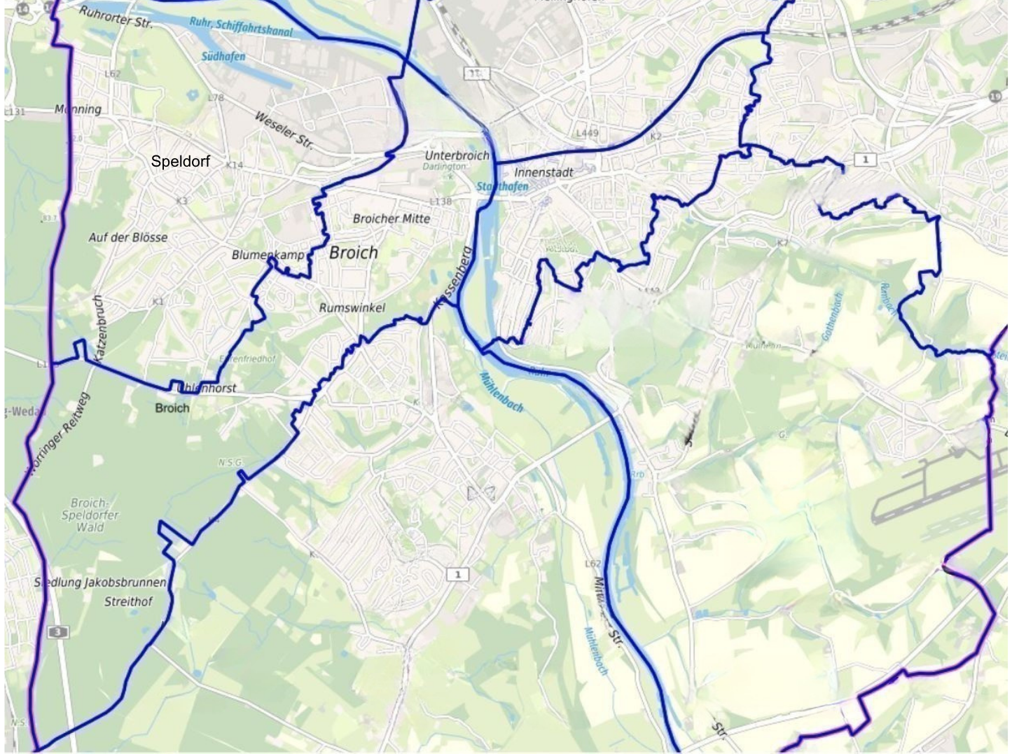 Karte des Quartiers Speldorf/Broich
