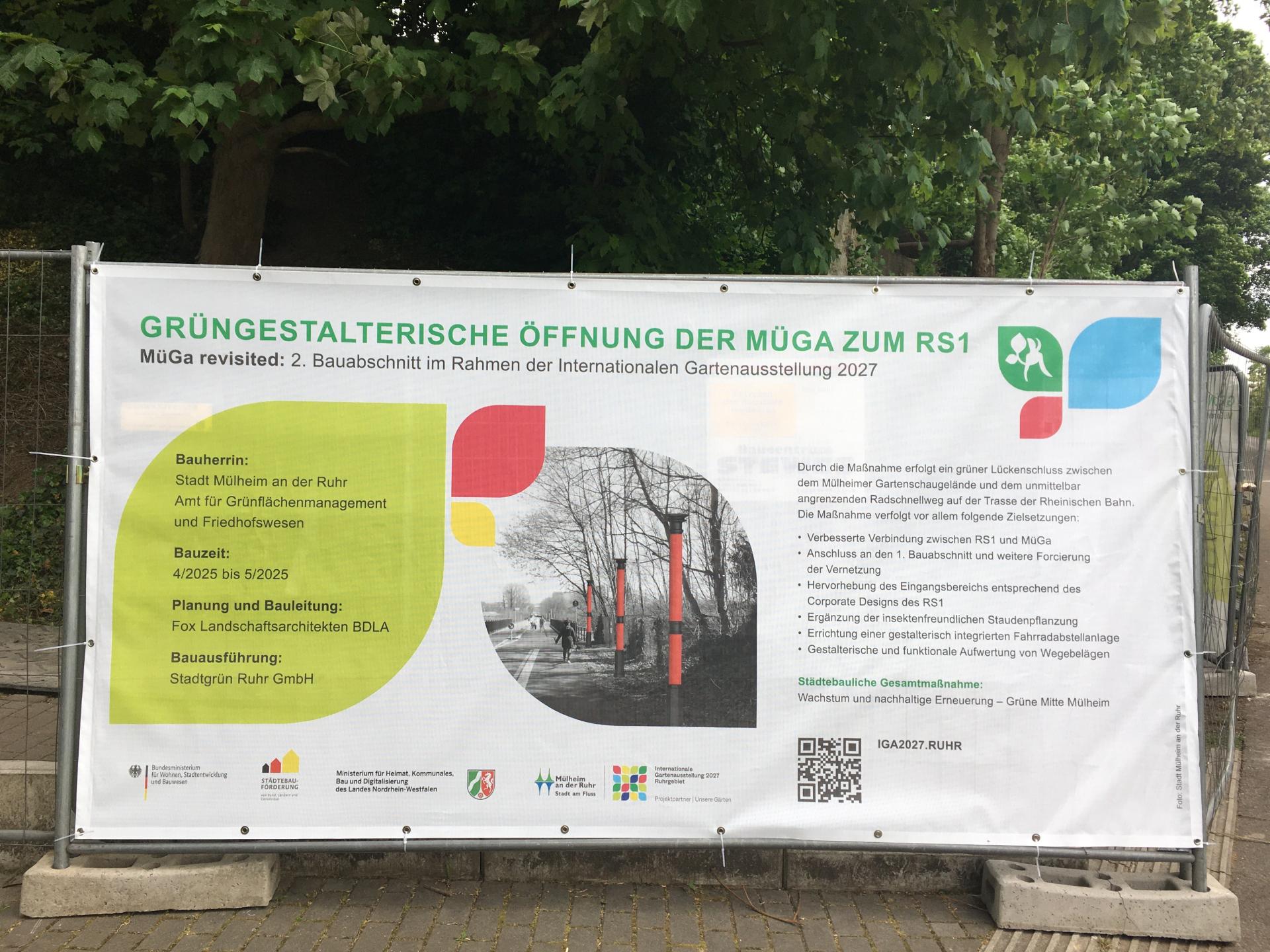 IGA Bauzaunbanner zur Maßnahme Grüngestalterische Öffnung der MüGa zum RS1