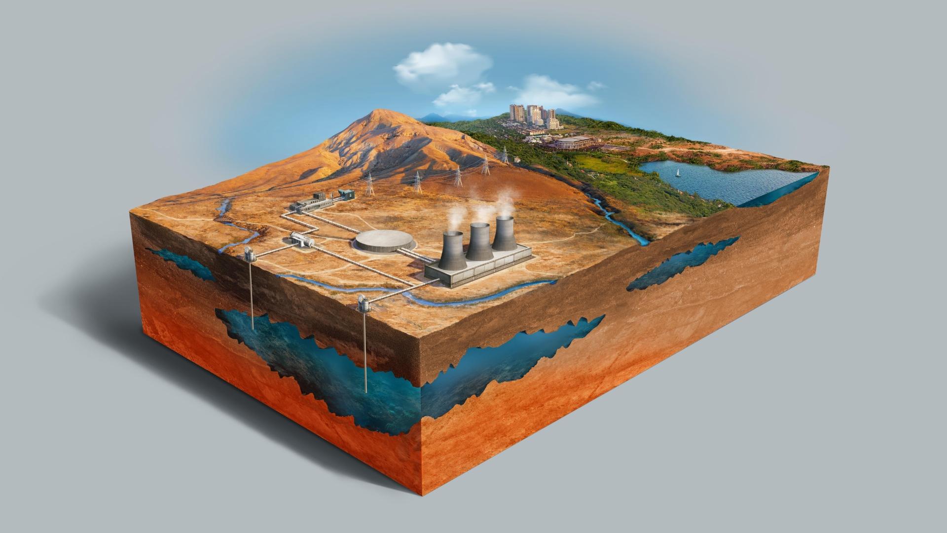 Modell erneuerbarer Energien mit geothermaler Energie.