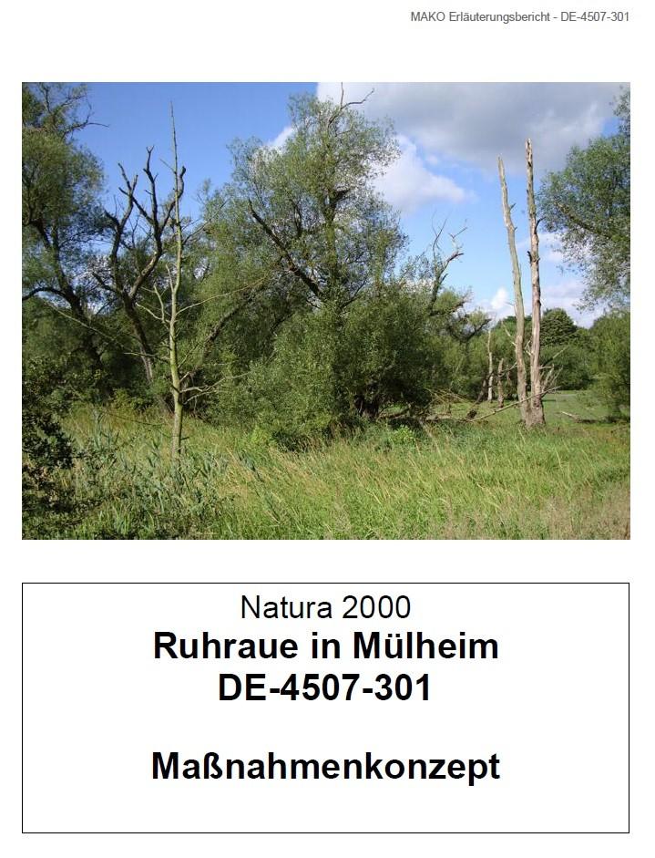 Titelseite des Maßnahmenkonzepts für das FFH-Gebiet Ruhraue in Mülheim.