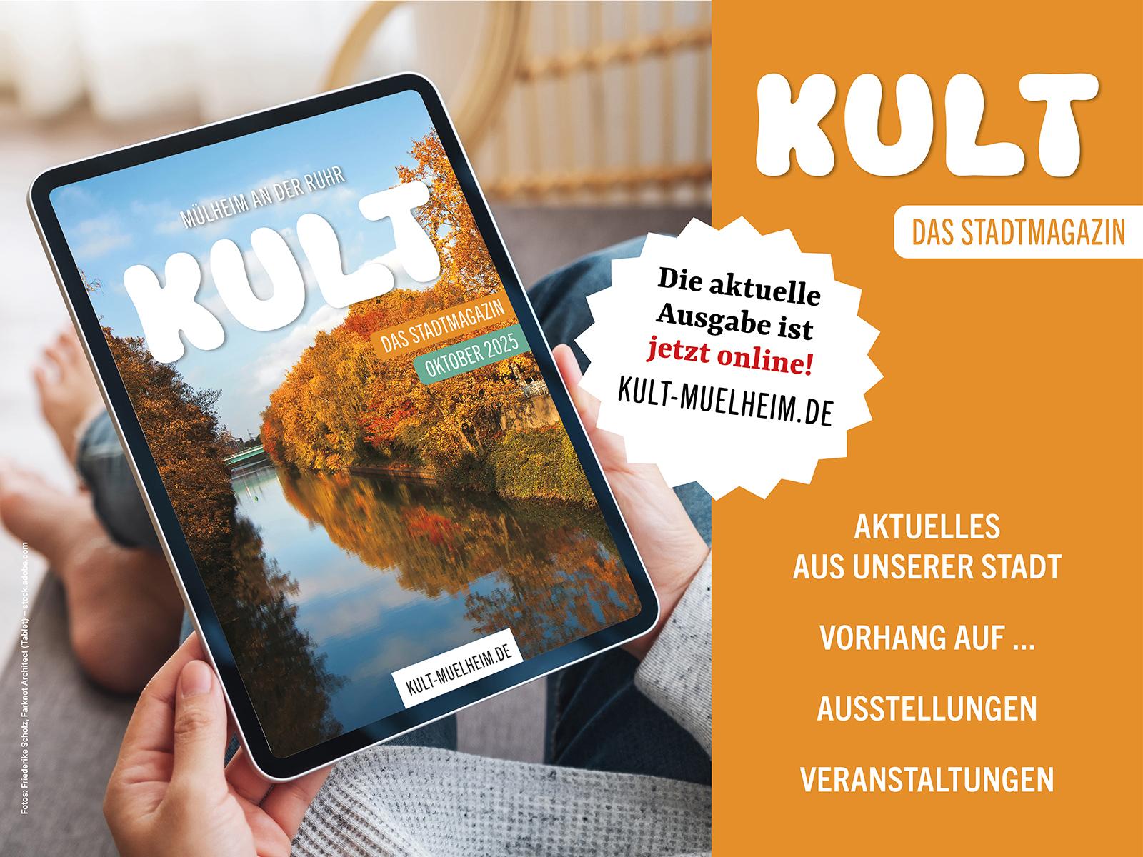 Plakat weist auf die Oktober-Ausgabe des KULT-Stadtmagazins hin