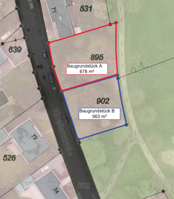 Karte Wohnbaugrundstücke an der Klosterstraße 