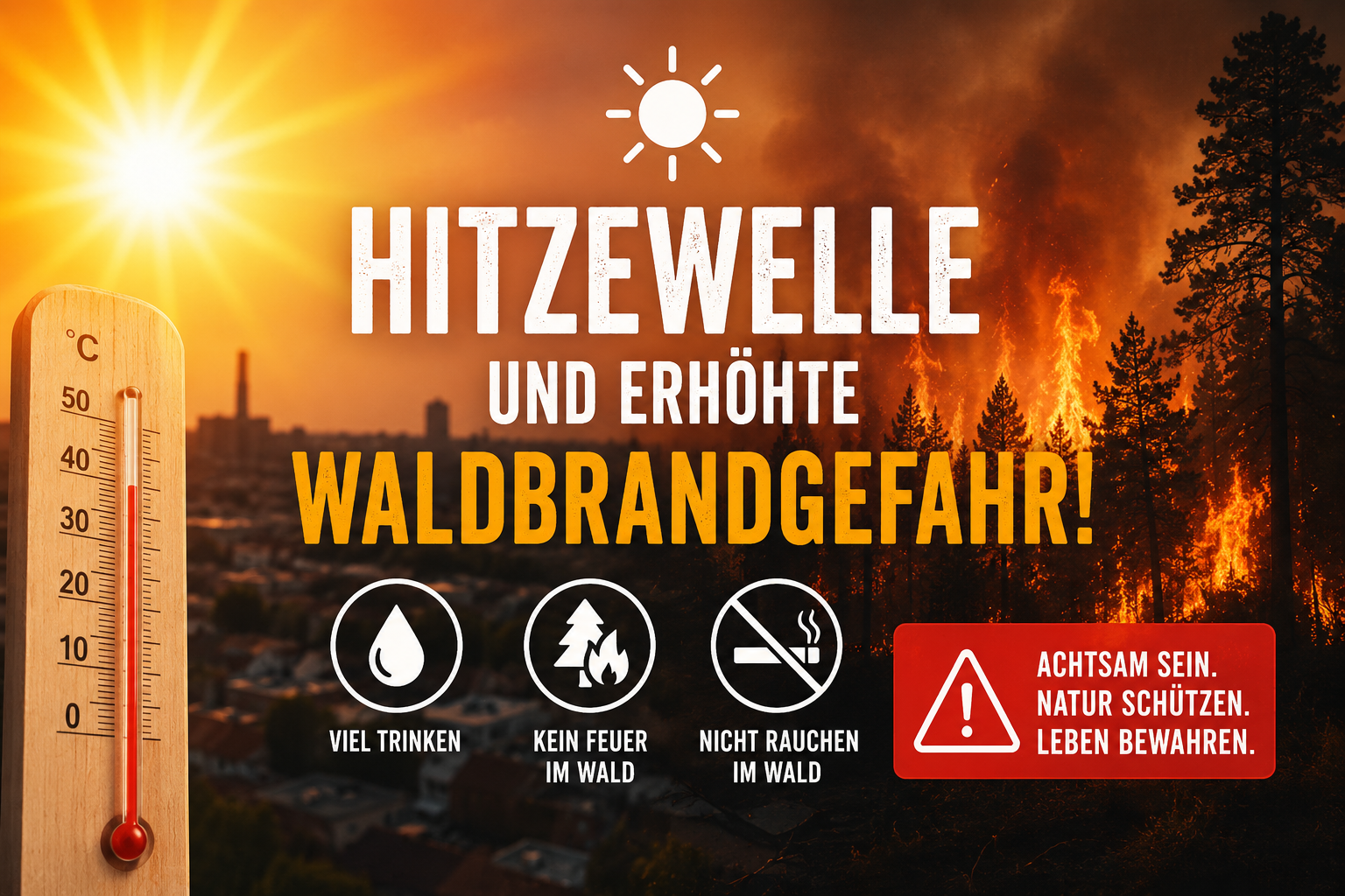 Hitzewelle und Waldbrandgefahr (Bild eines brennenden Waldes)