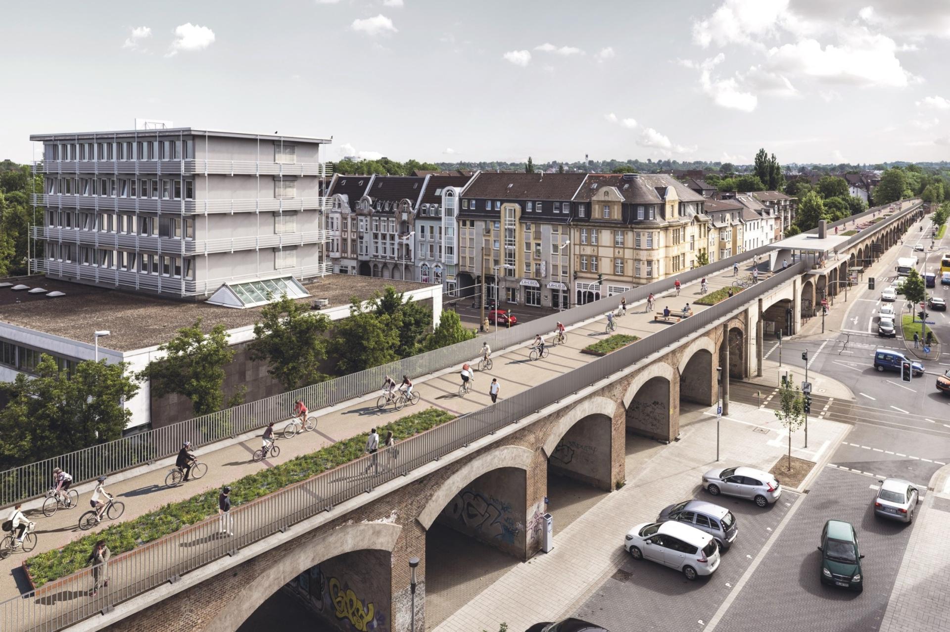 Visualisierung der zum Radschnellweg umgebauten Bahntrasse