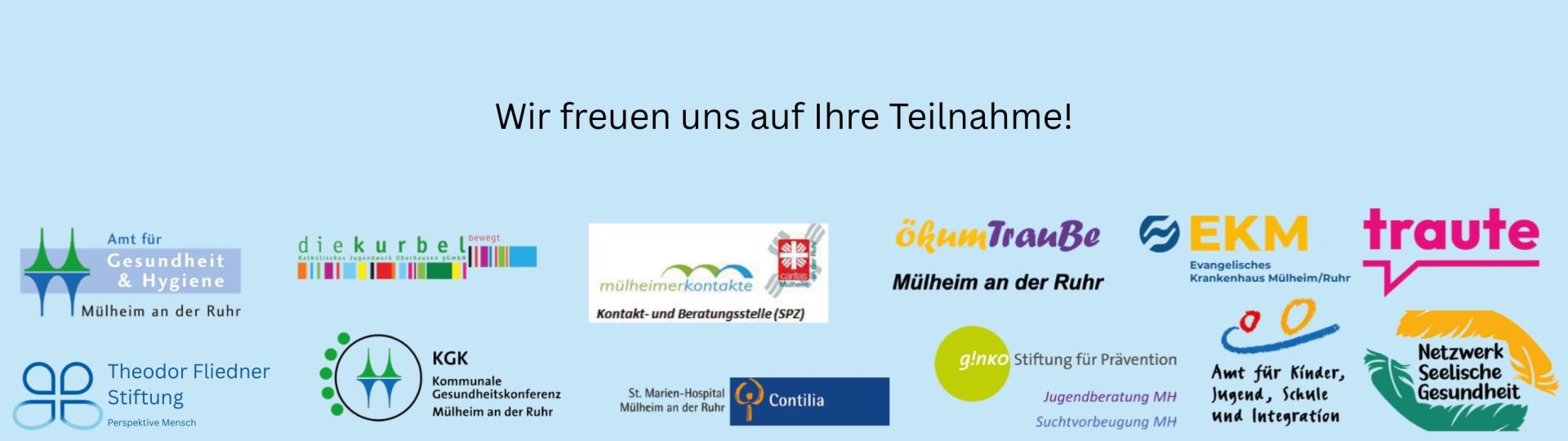 Schriftzug: Wir freuen uns auf Ihre Teilnahme. Darunter Logos 