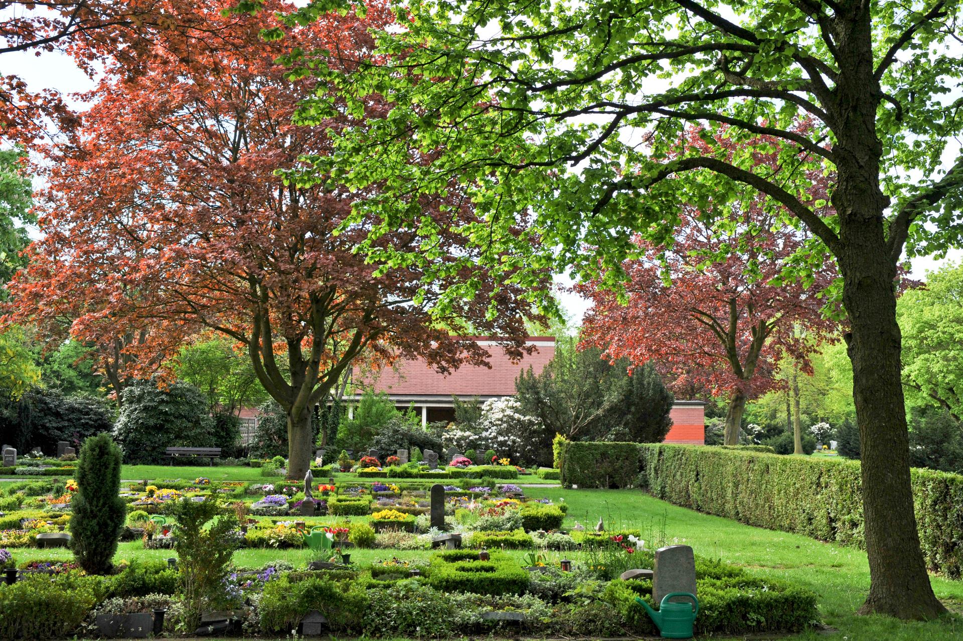 Ein Urnenerdgrabfeld auf dem Friedhof Styrum in gepflegtem Zustand