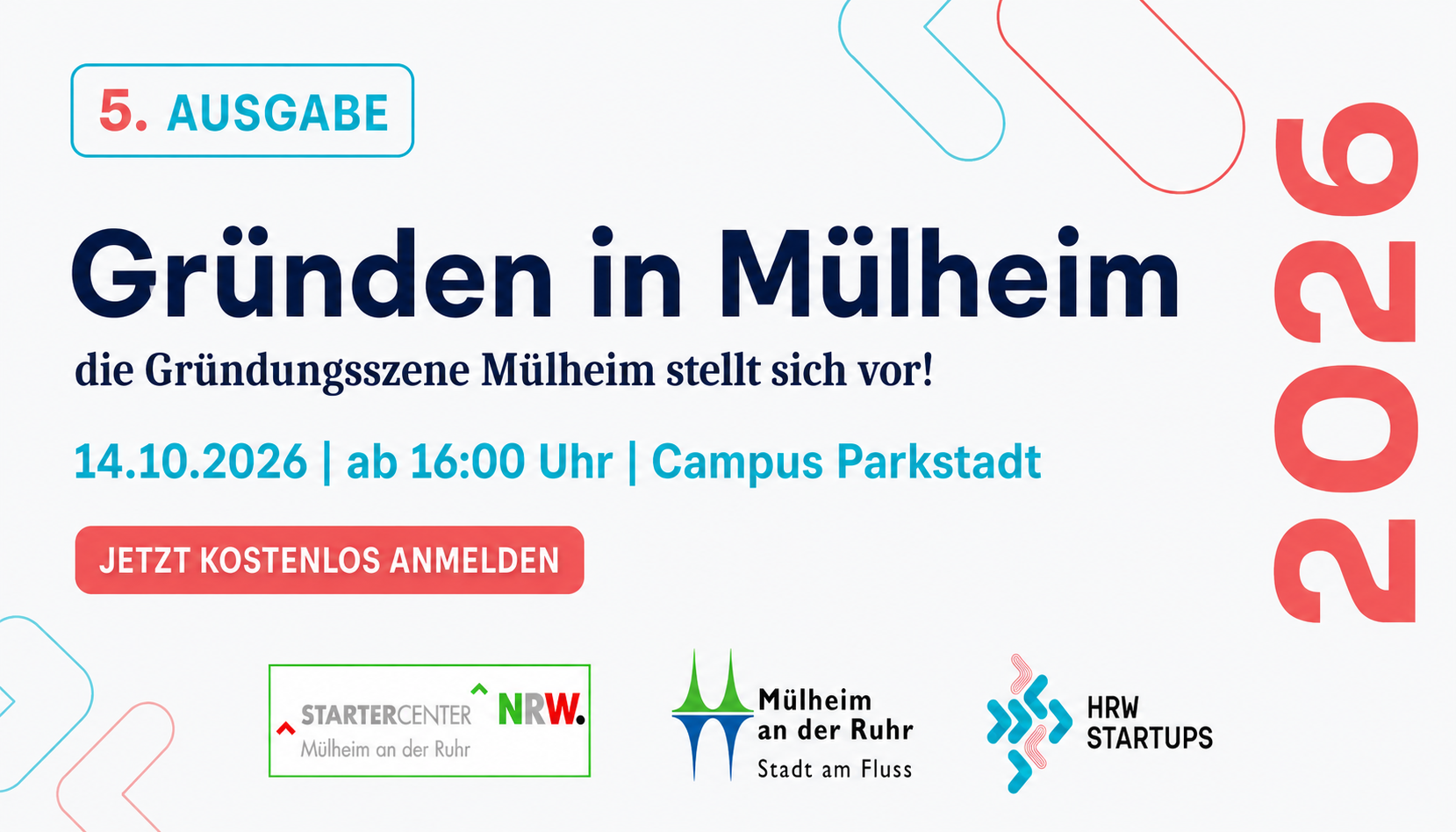 Das Bild bewirbt die Veranstaltung unter dem Titel Gründen in Mülheim am 14. Oktober 2026